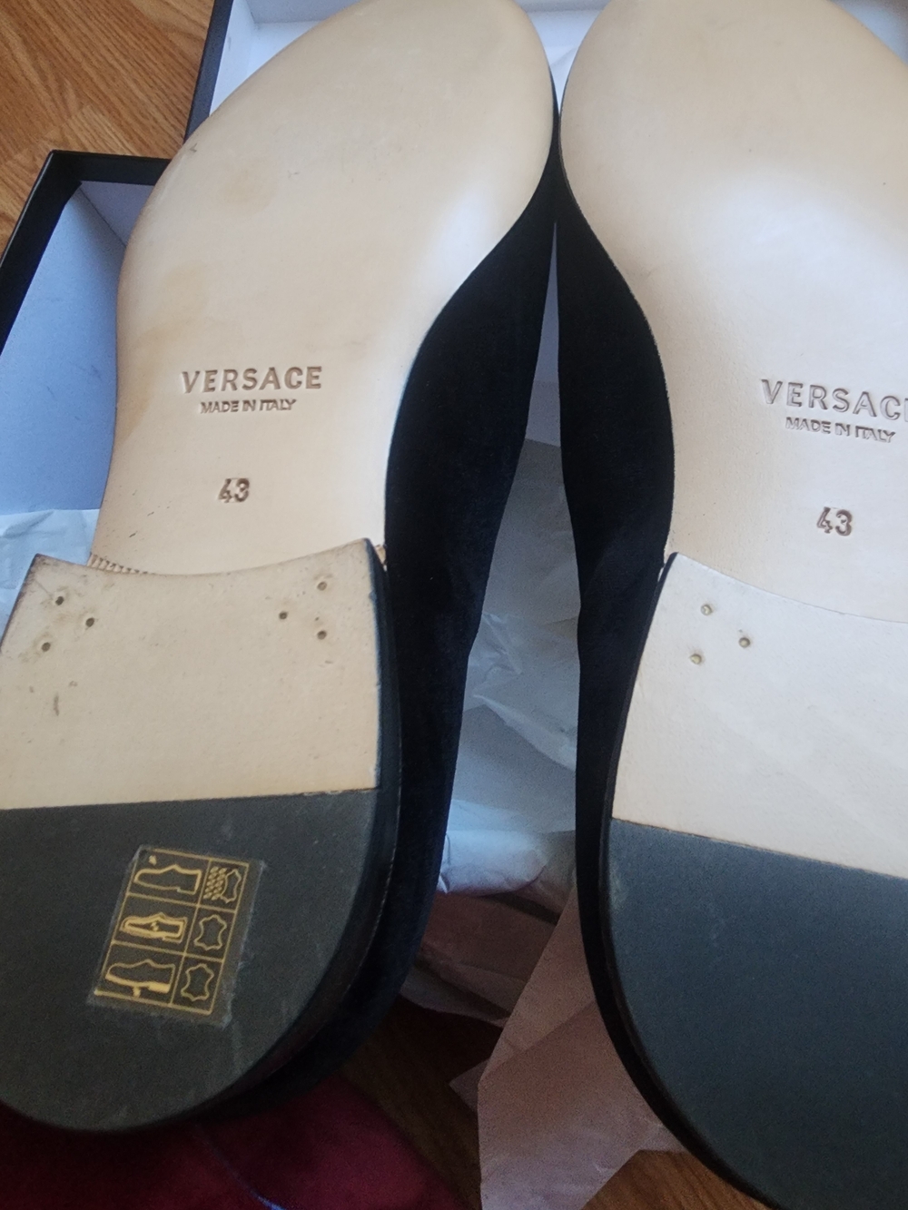 Versace Black Velvet Gold-Embroidered Slip-On Loafers - Picture 3 of 3